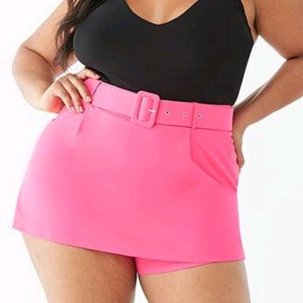 Plus size Belted High Rise Skort Shorts Skirt